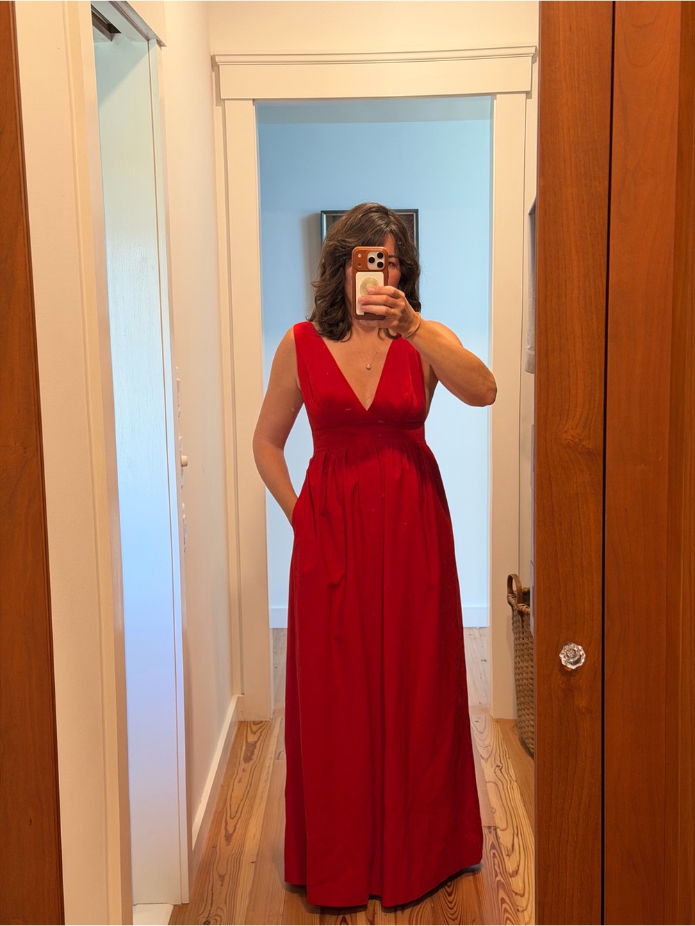 Elegant Red V-Neck Maxi Dress formal Jill Stuart